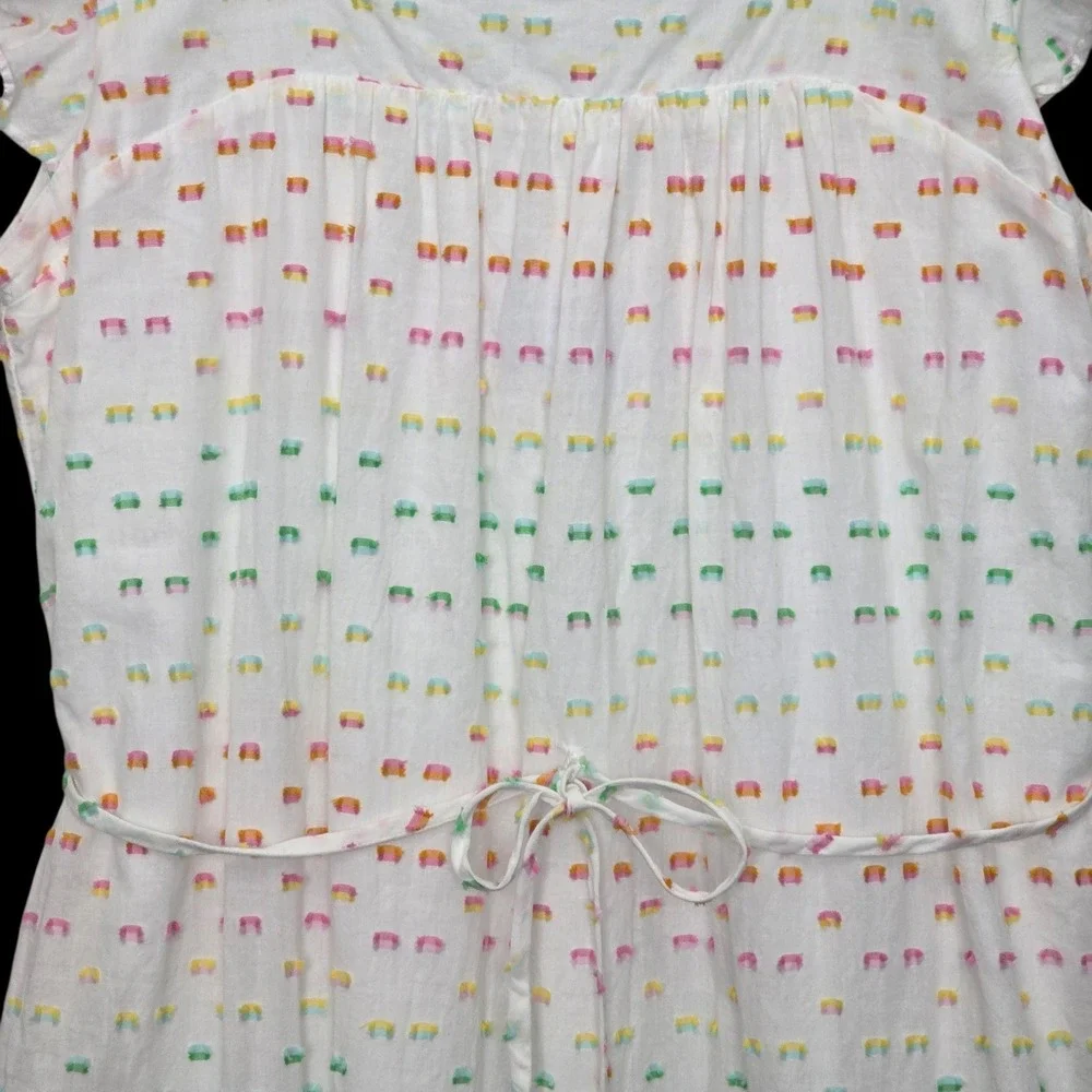 Draper James Rainbow Dot Tiered Midi Dress White Flutter Sleeves Pockets - Picture 7 of 15